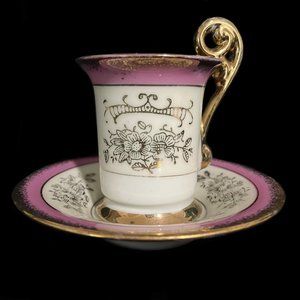 Vintage 1950s Royal Crown 1280 Vienna Porcelain Gold & Pink Demitasse Saucer Tea